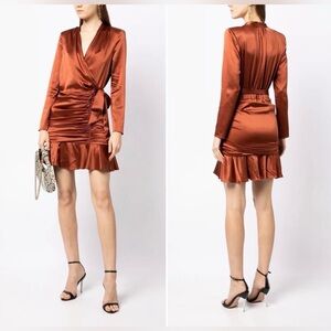Veronica Beard Copper Satin Long Sleeve Dress